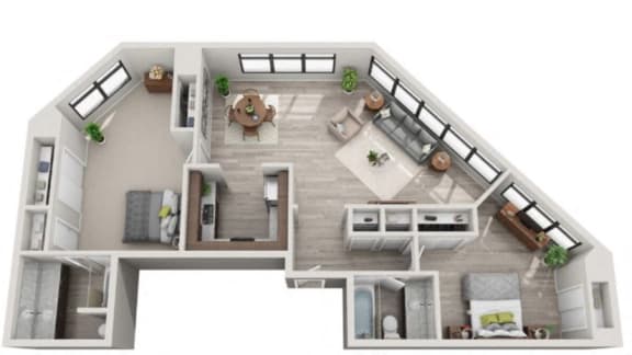 3d 2 bedroom floor plan | The Apartments at Denver Place Apartments in Denver, CO