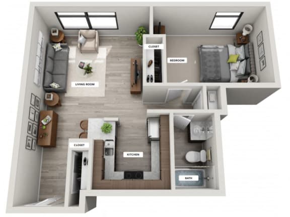 3d 1 bedroom floor plan | The Apartments at Denver Place Apartments in Denver, CO