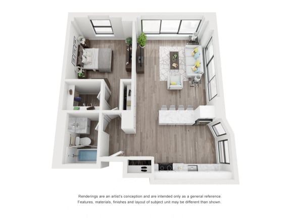 1 bedroom floor plan |  River North Apartments Chicago IL