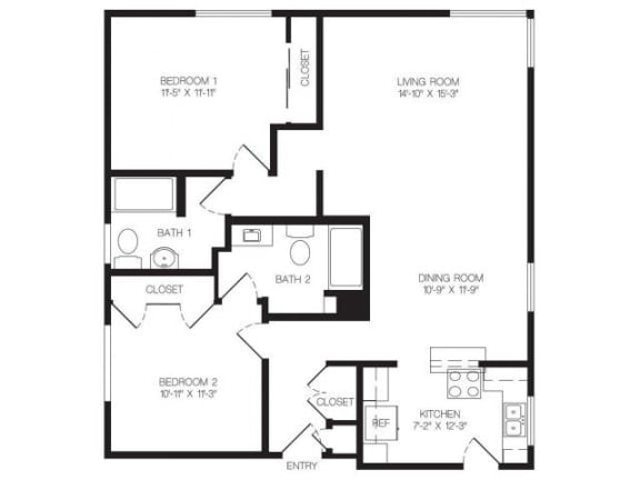 2 bedroom floor plan | Chase Knolls Garden Apartments Sherman Oaks CA
