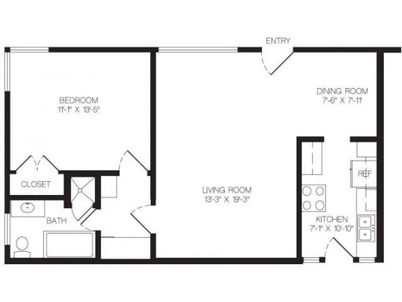 1 bedroom floor plan | Chase Knolls Garden Apartments Sherman Oaks CA