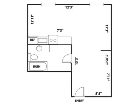 studio floor plan | The Flat Apartments in Los Angeles, CA