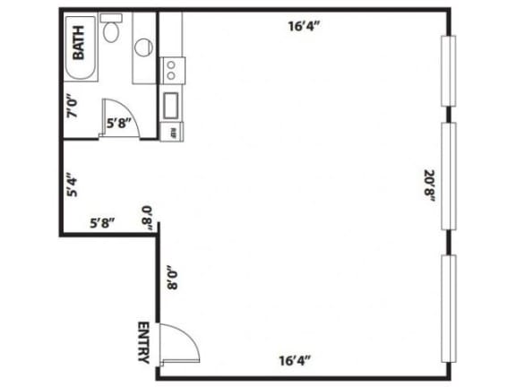 studio floor plan | The Flat Apartments in Los Angeles, CA