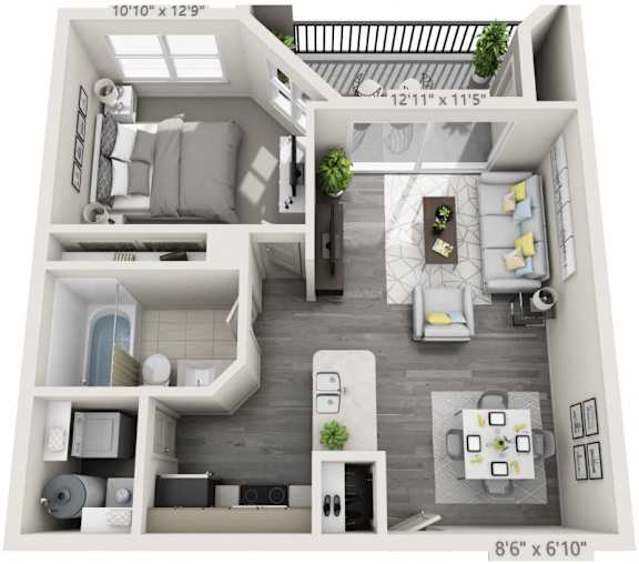 1 Bed 1 Bath Floor Plan | 736 Sq. Ft. at The Citizen at Shirlington Village, Arlington