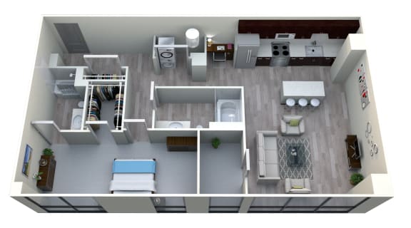 The Grand A1A 1 bed 2 bath floorplan  at The Grand, Kansas City, 64106
