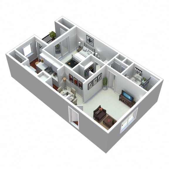3D 1 bedroom floorplan