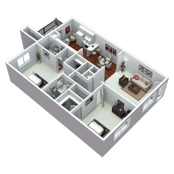 3-d 2 bedroom floor plan