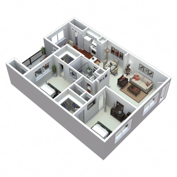 3D 2 bedroom floorplan
