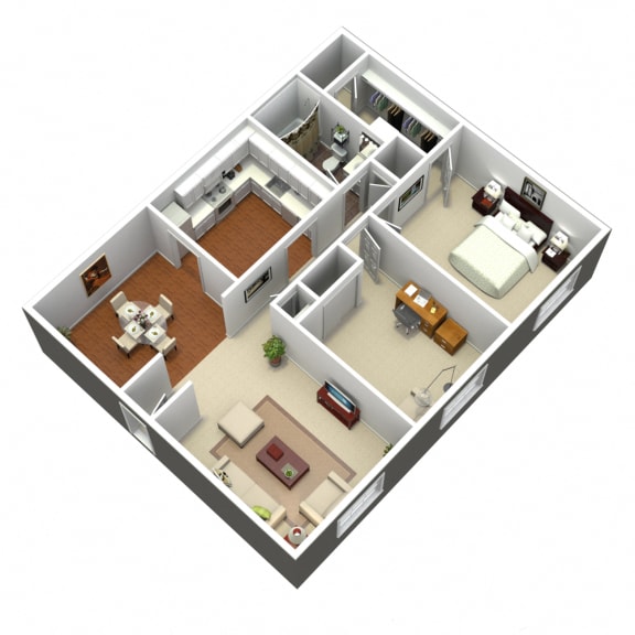 3D 1 bedroom floorplan at Madison Rockwood, Ballwin