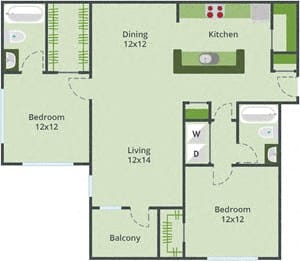 2 bedroom 2 bathroom floor plan at Lake Cameron, North Carolina, 27523