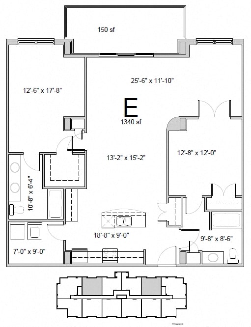 Floor plan of a 2 bed, 2 bath apartment at Amesbury Gate in Bedford, NS