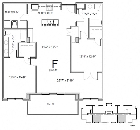 Floor plan of a 2 bed, 2 bath apartment at Amesbury Gate in Bedford, NS