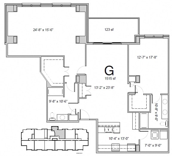 Floor plan of a 2 bed, 2 bath apartment at Amesbury Gate in Bedford, NS
