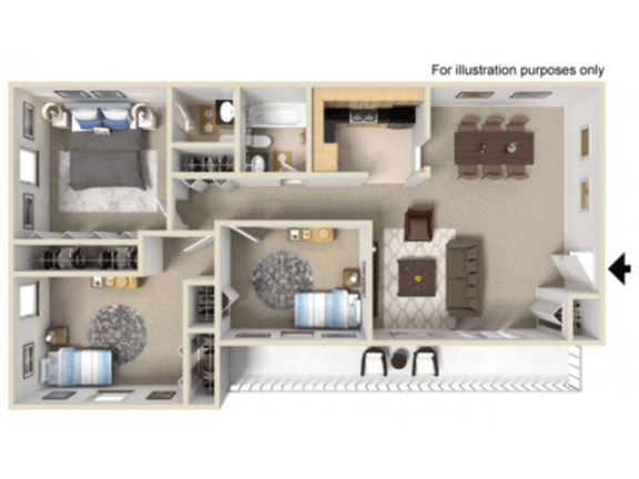 3 bedroom floor plan &#xA0;at Valley York Apartments, Parma Heights, 44130