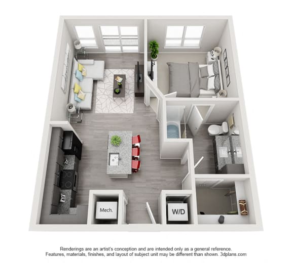 One Bedroom Floor Plan 675 square feet