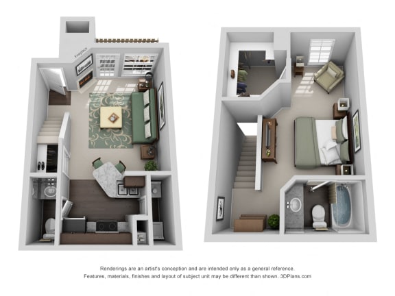 710 sq.ft. One Bed One and a Half Bath