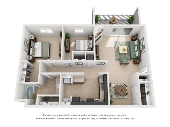 954 sq.ft. Two Bed One Bath