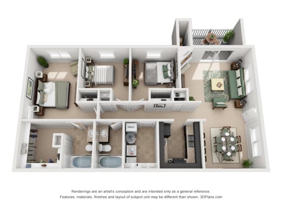 1252 sq.ft. Three Bed Two Bath