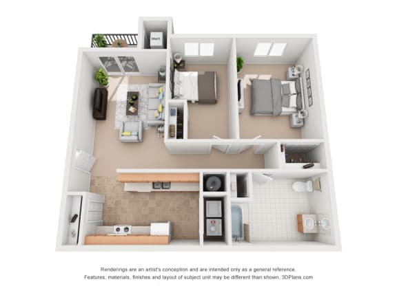 865 sq.ft. Two Bed One Bath