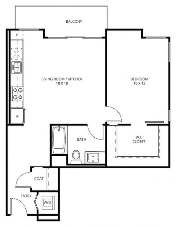 1 D2 - 1 Bedroom 1 Bath Floor Plan Layout - 810 Square Feet at Imperial Hardware Lofts, California, 92501