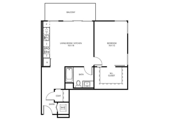 1 D3 - 1 Bedroom 1 Bath Floor Plan Layout - 791 Square Feet