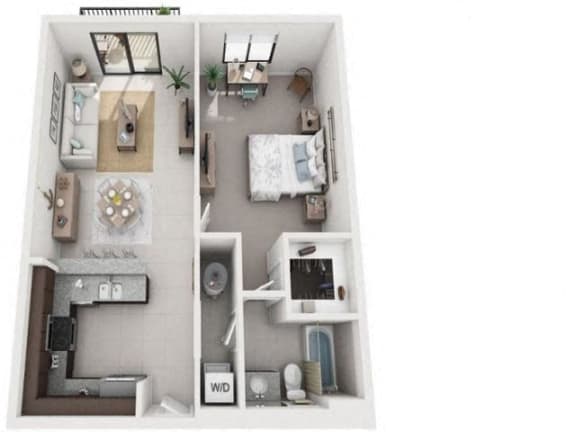 3d 1 bedroom floor plan | District West Gables Apartments in West Miami, Florida
