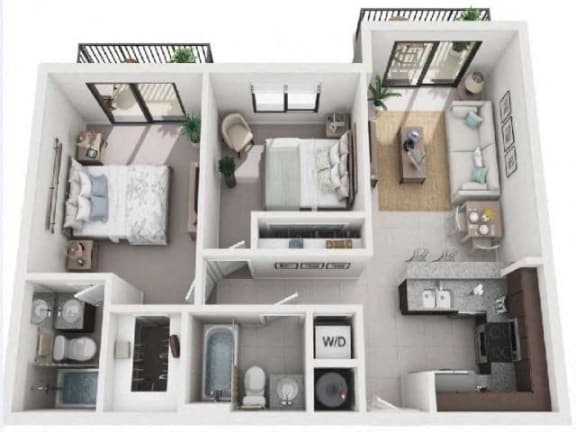 2 Bed 2 Bath Floor Plan | 970 Sq. Ft. at District West Gables Apartments in West Miami, Florida