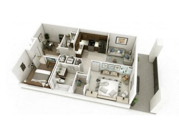 2 Bed 1.5 Bath Floor Plan | 943 Sq. Ft. at District West Gables Apartments in West Miami, Florida