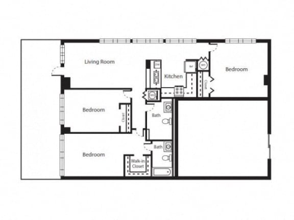 3 bedroom floor plan | District West Gables Apartments in West Miami, Florida
