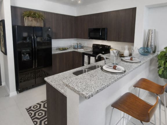 gourmet kitchen with granite countertops | District West Gables Apartments in West Miami, Florida