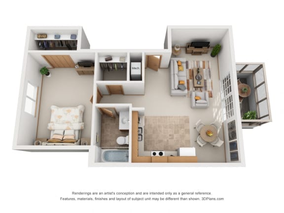 750 sq.ft. One Bed One Bath