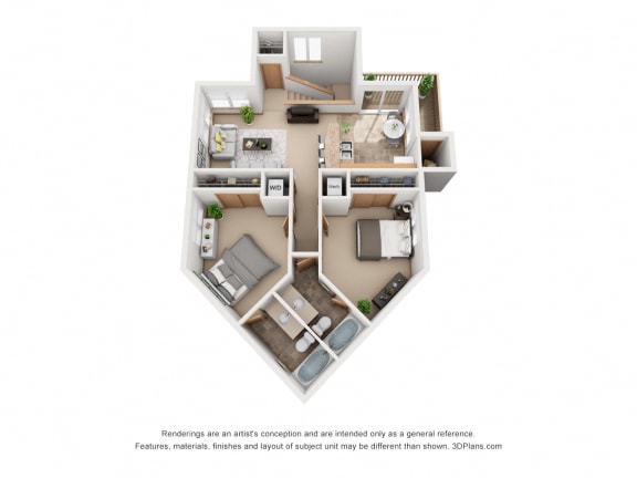 1000 sq.ft. Two Bed Two Bath