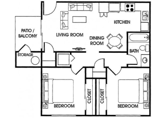 2 bedroom 2 bathroom floor plan at Acacia pointe apartments in glendale az