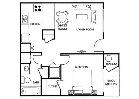 1 bedroom 1 bathroom floor plan at Acacia pointe apartments in glendale az
