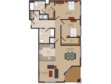D2 2 Bedroom 2 Bathroom Floor Plan at Garfield Park, Arlington, VA