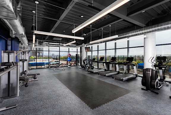 Fitness center at Residences at Addison Clark Apartments, Chicago, Illinois