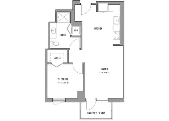 1 bed 1 bath floorplan C at Residences at Addison Clark, Chicago, Illinois