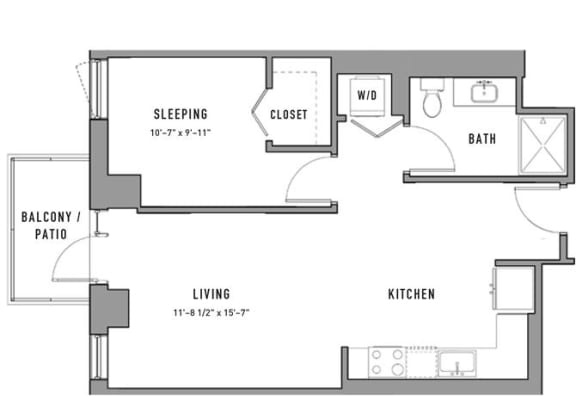 1 bed 1 bath floorplan G at Residences at Addison Clark, Chicago, IL, 60613