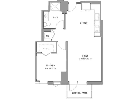 1 bed 1 bath floorplan O at Residences at Addison Clark, Chicago, IL