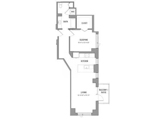 1 bed 1 bath floorplan U at Residences at Addison Clark, Chicago, IL, 60613