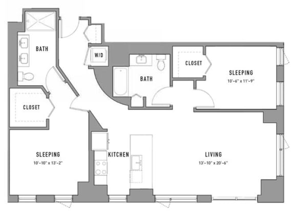 2 bed 2 bath floor plan V at Residences at Addison Clark, Chicago