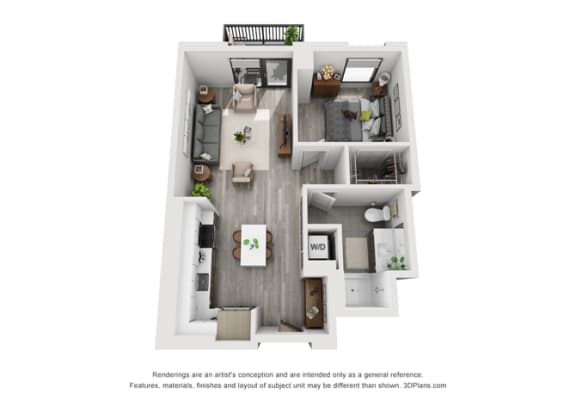 Floor Plan  1 bed 1 bath floorplan B at Residences at Addison Clark, Chicago, 60613