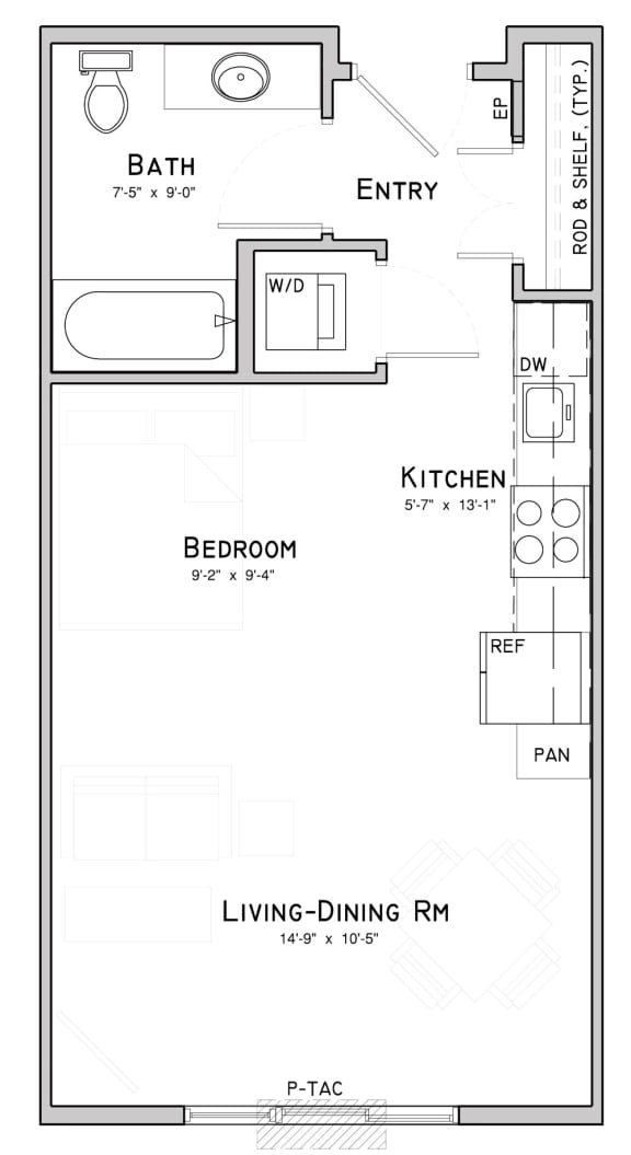 Studio apartment-Poppy floor plan at WH Flats in south Lincoln NE