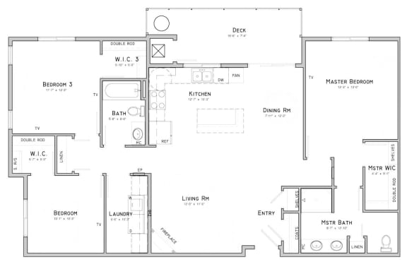 Three bedroom apartment-Gardenia floor plan for rent at WH Flats in south Lincoln NE