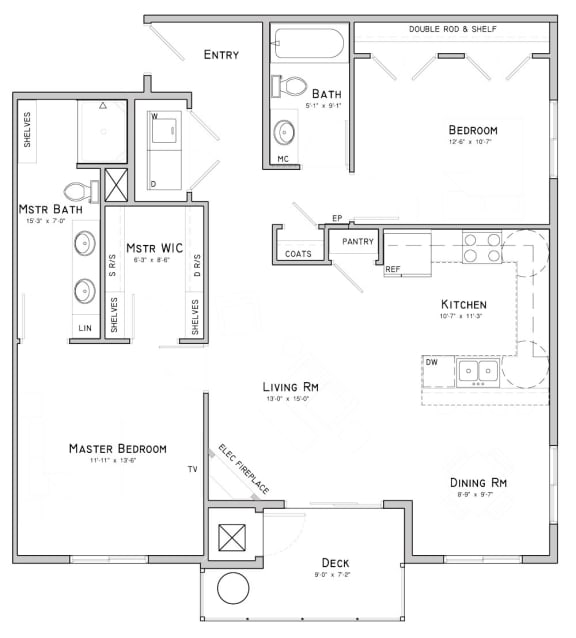 Two bedroom apartment-Goldenrod floor plan for rent at WH Flats in south Lincoln NE