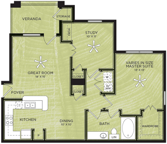 1 Bedroom 1 Bathroom Floor Plan