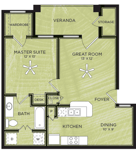 1 Bedroom 1 Bathroom Floor Plan