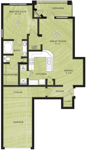 1 Bedroom 1 Bathroom Floor Plan