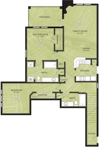 2 Bedroom 2 Bathroom Floor Plan