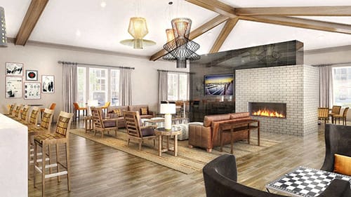 Stunning Modern Design Community Clubhouse with Ample Space and Amenities at Echo at North Pointe Center Apartment Homes, Alpharetta, GA 30009